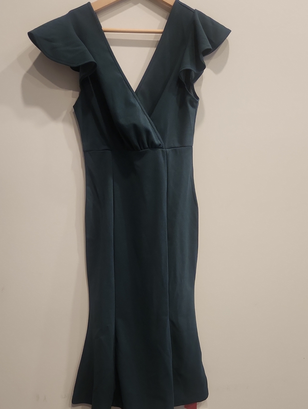 SHEIN Deep Teal V-Neck Ruffle Midi Dress